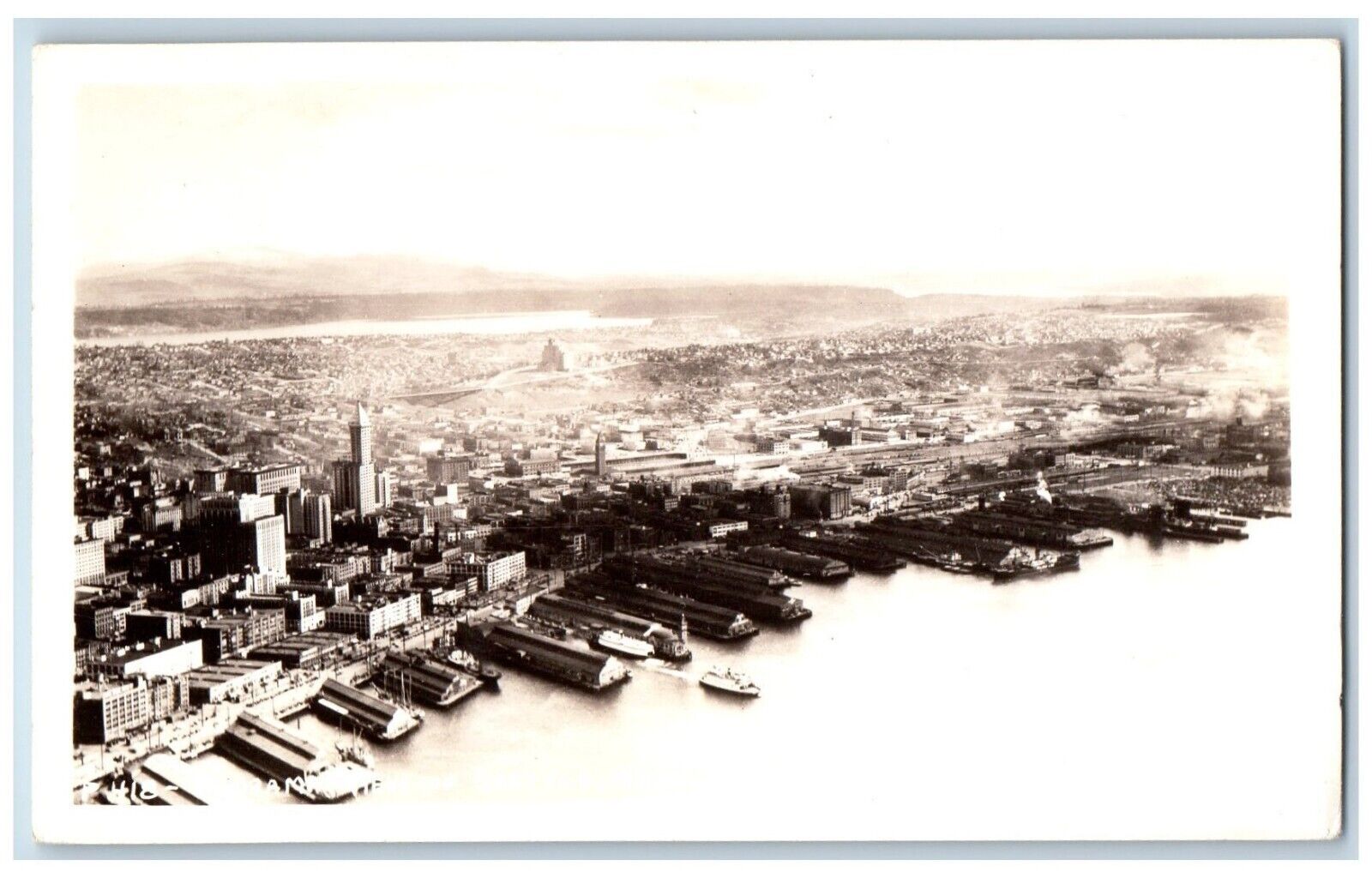 Seattle Washington WA Postcard RPPC Photo Aerial View c1940\'s Unposted Vintage