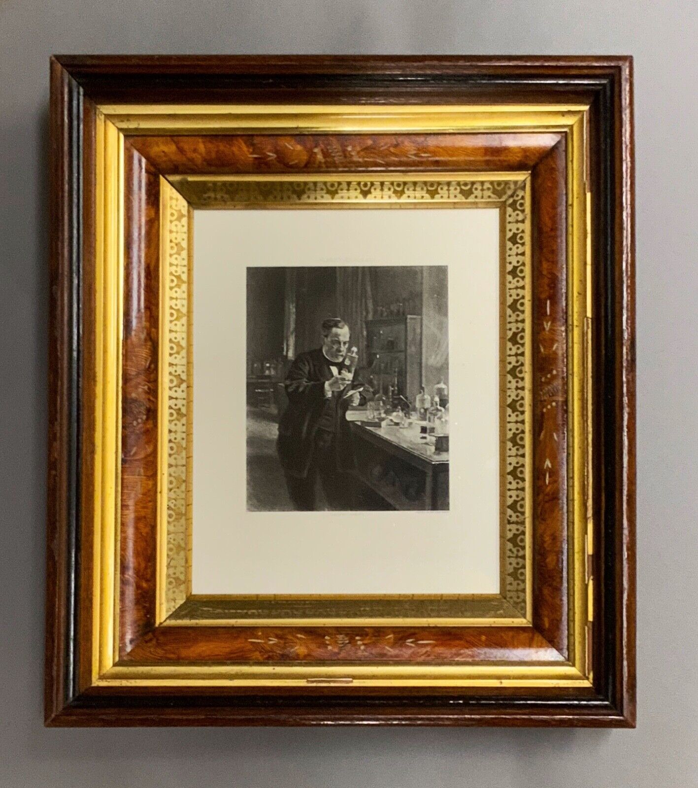 Louis Pasteur 1894 Photogravure in Antique Eastlake Victorian Frame circa 1880