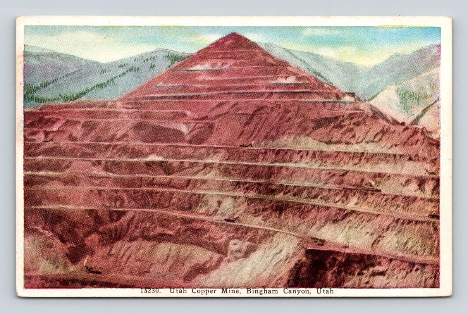 Old Postcard Utah Copper Mine Bingham Canyon Mountain