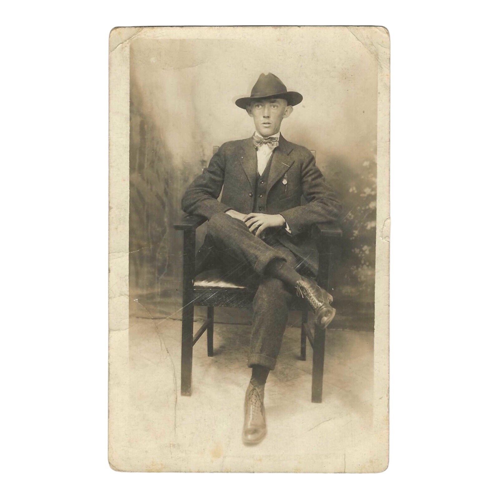 RPPC Antique Real Photo Postcard Skinny Identified Dapper Man 1910s Photograph