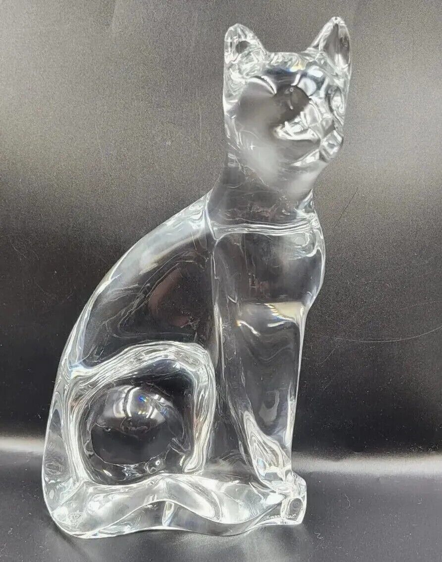Vintage Baccarat Crystal Cat Figurine Sitting Feline France 8.25\