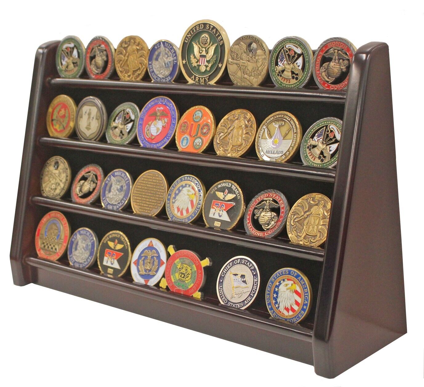 COIN HOLDER Display Stand Rack Wooden Challenge Coin Poker Chip Storage Mahogany