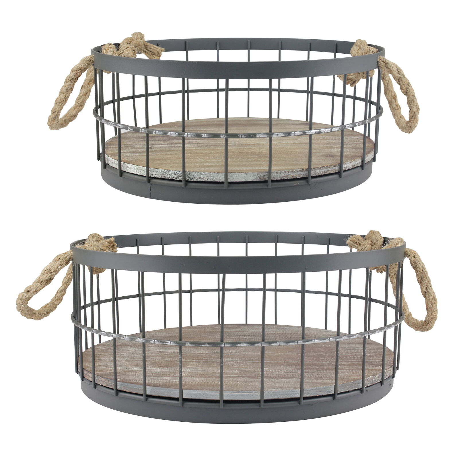 Stonebriar Decorative Wire and Wood Coastal Baskets, Set of 2
