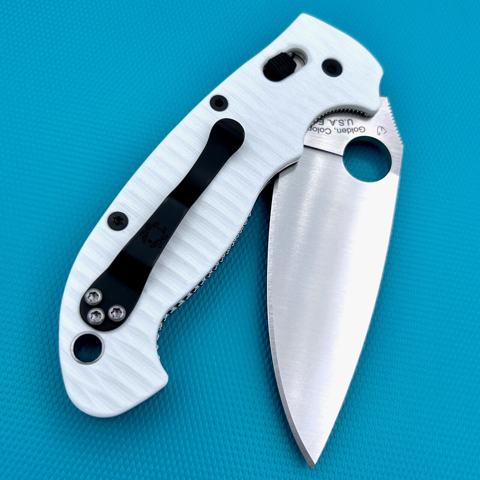 Spyderco Manix 2 XL C95GP2 Knife Plain Edge  w/White Anso Style G10 USA scales