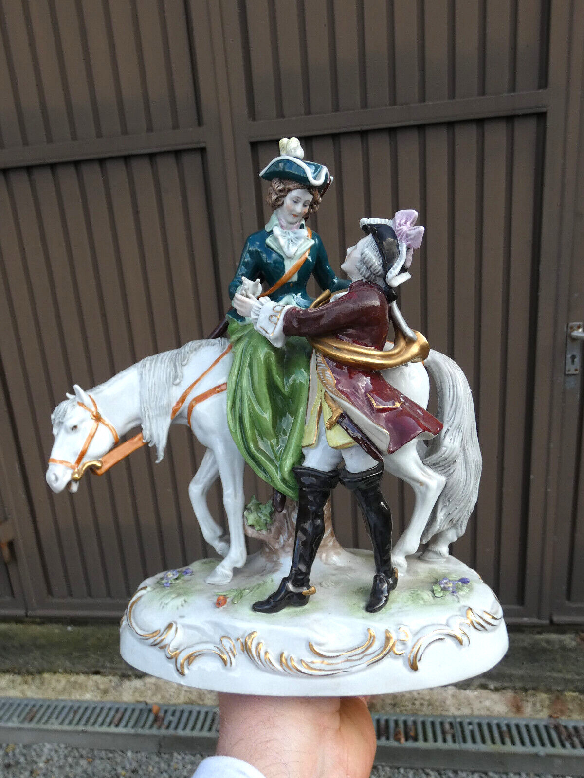 German Scheibe Alsbach MArked porcelain figurine statue romantic horse couple