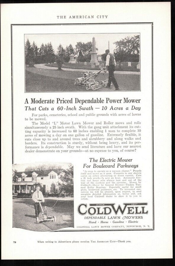 1926 Coldwell Lawn Mowers Model L  Newburgh NY Vintage magazine photo print ad 1