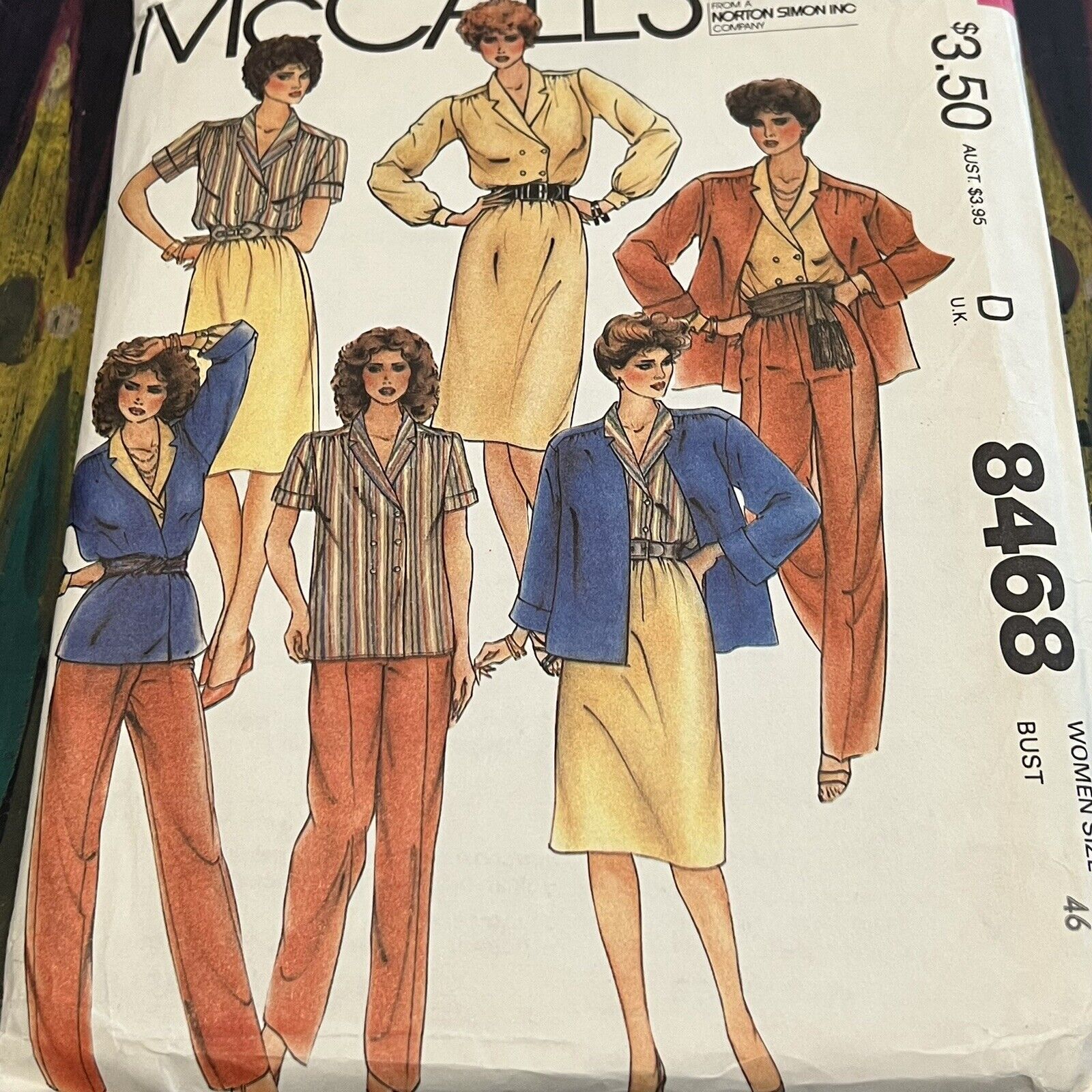 Vintage 1980s McCalls 8468 Jacket Blouse Skirt + Pants Sewing Pattern 42 UNCUT