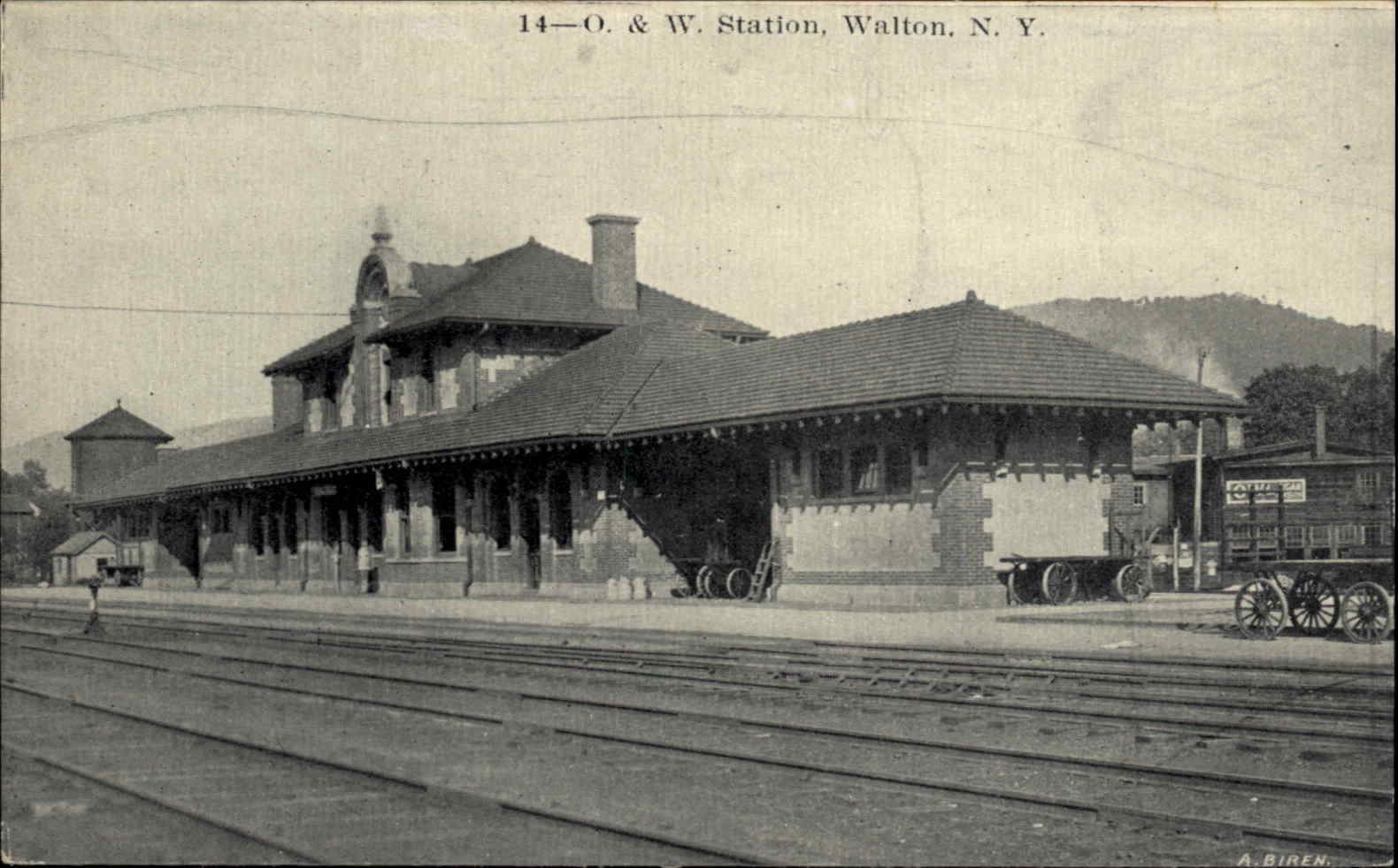 Walton New York NY O&W Railroad Train Station Depot c1910 Vintage Postcard