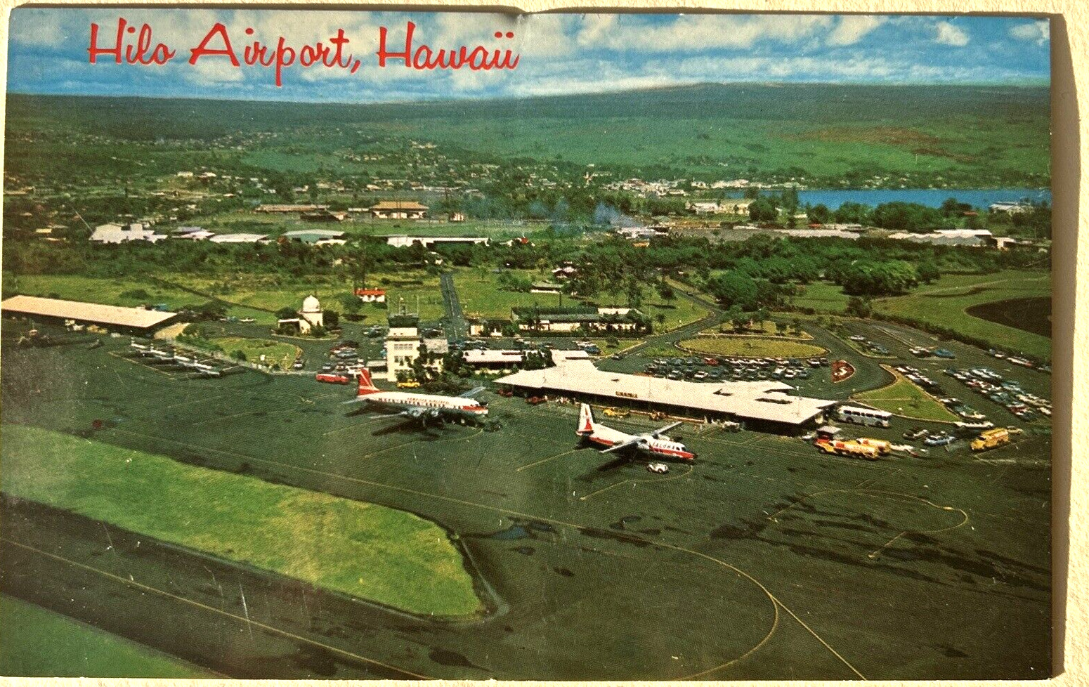 Postcard Hilo Airport Hawaii Hilo Mauna Kei HI c1960s Aerial View Airplanes
