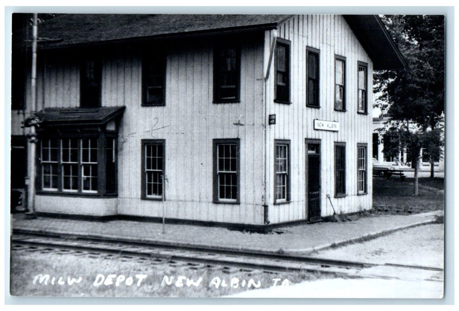 c1960\'s MILW New Albin Iowa IA Railroad Train Depot Station RPPC Photo Postcard