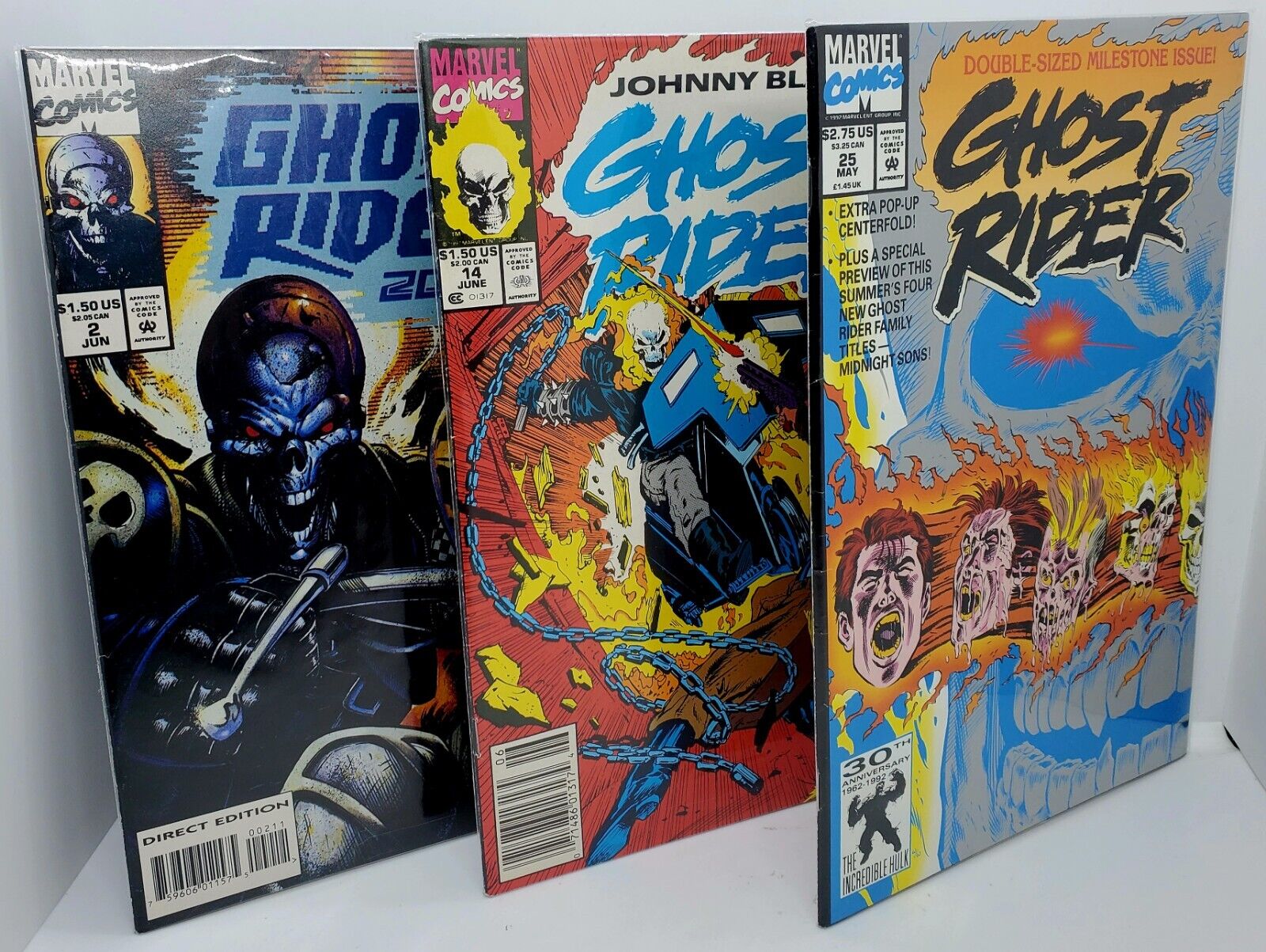 Vintage LOT of 3 Ghost Rider 2099 #2 Doubled Sized #25 #14 Marvel Comics Mint🔥