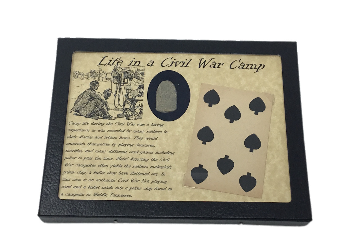 Original Civil War Playing Card & Flatten Bullet for Poker Chip in Case and COA 