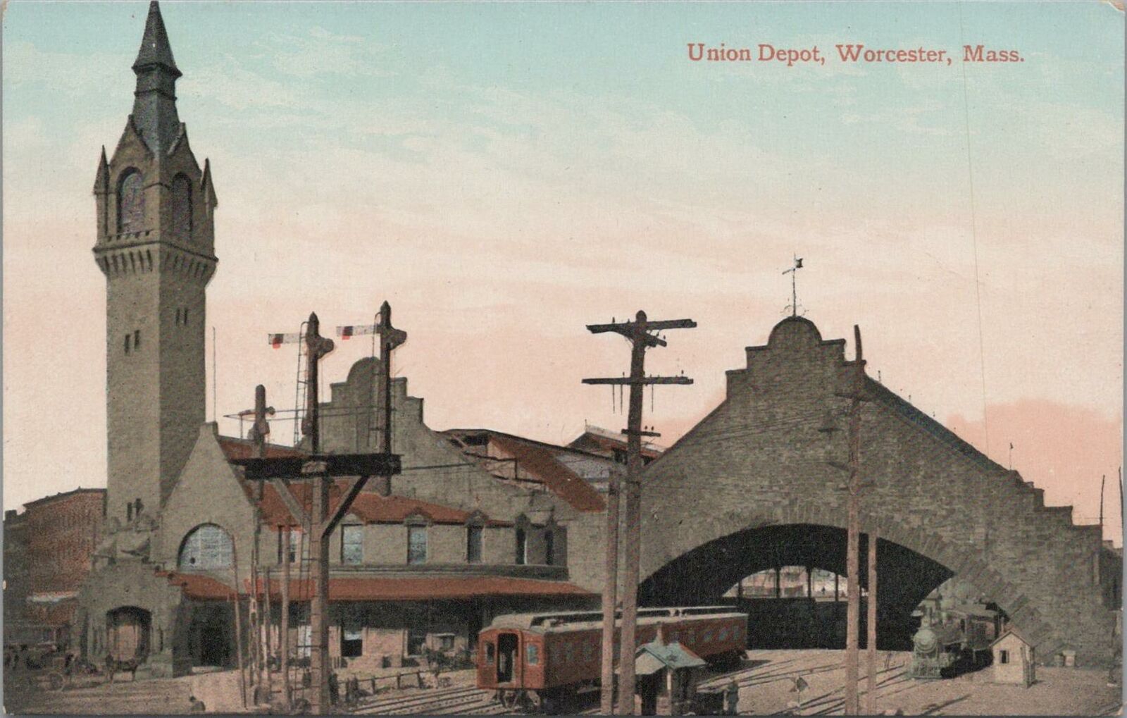 Postcard Railroad Union Depot Worcester MA 