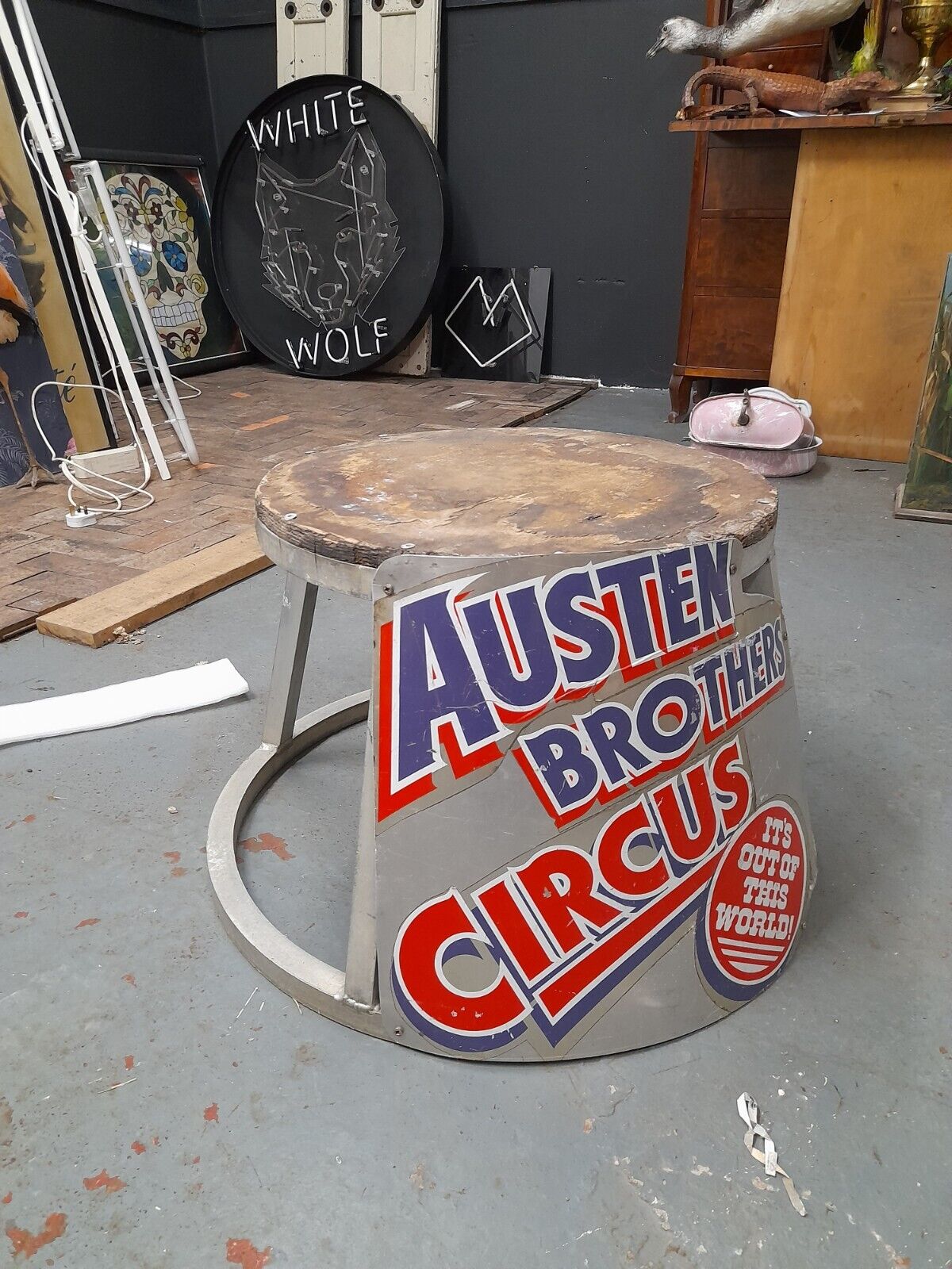 Antique Vintage Fairground Funfair Circus Elephant Tiger Platform Coffee Table 