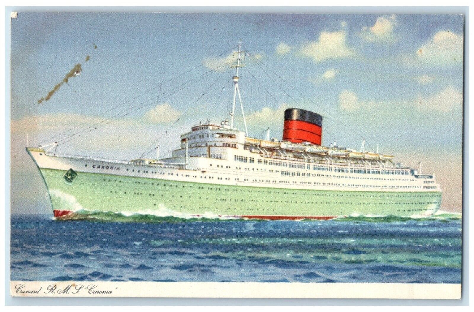 1953 Cunard RMJ Caronia Tom Maupin Travel Service Steamer Lawrence KS Postcard