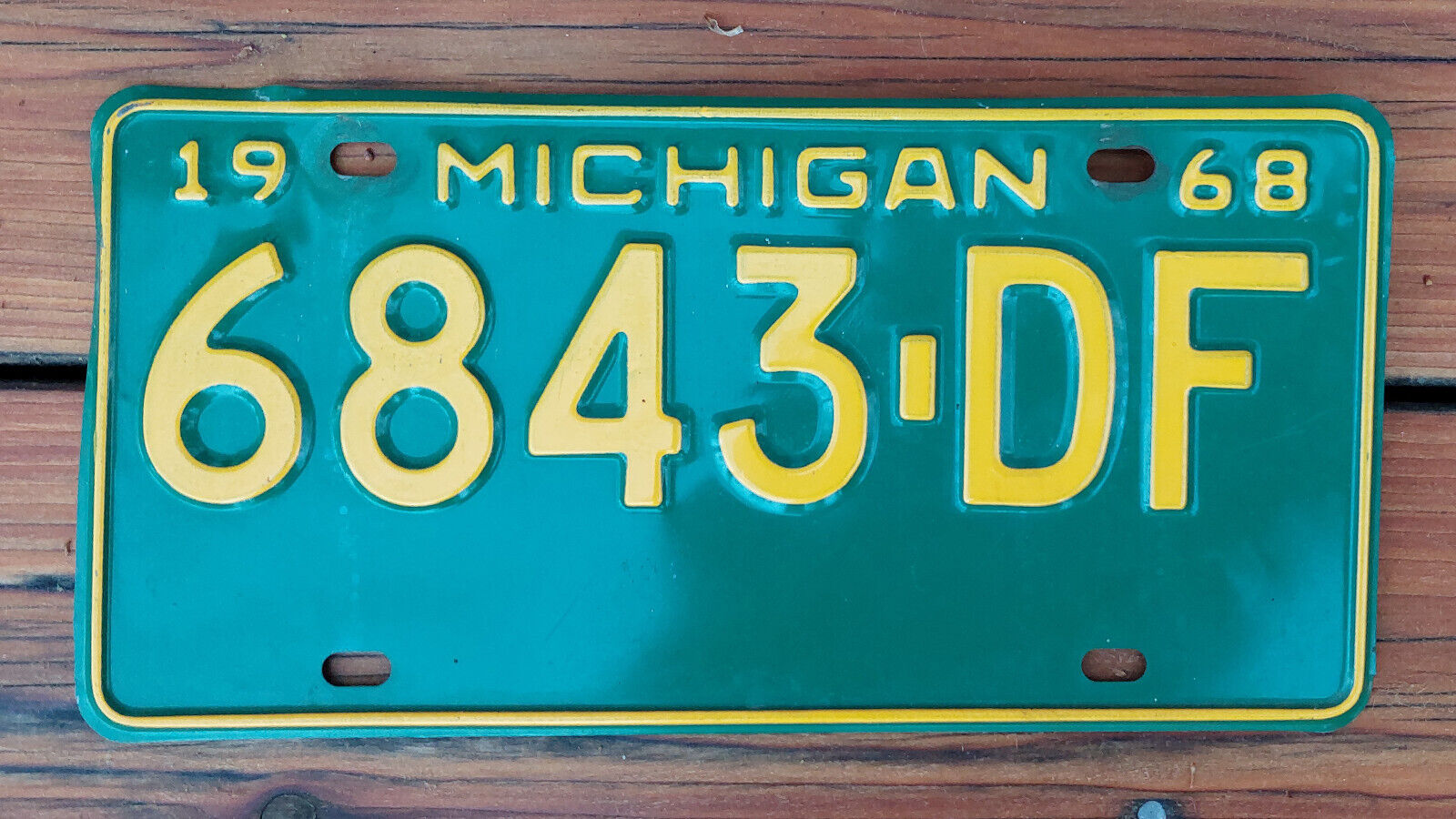 Vintage 1968 Michigan Truck License Plate 6843-DF No Slogan