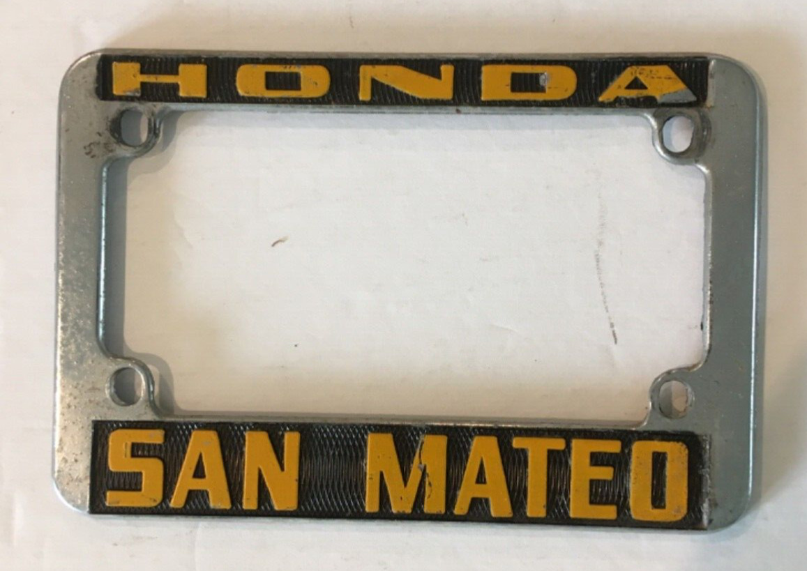 San Mateo Honda vintage metal  motorcycle license plate frame