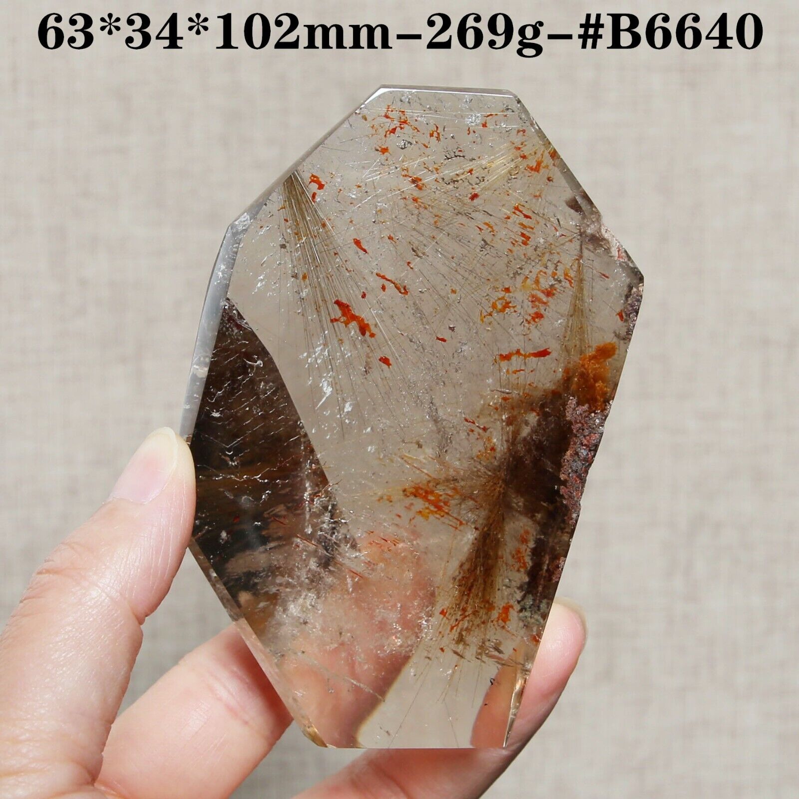 B6640-269g Rare Natural Golden Hair Rutilated Quartz Crystal Point Healing