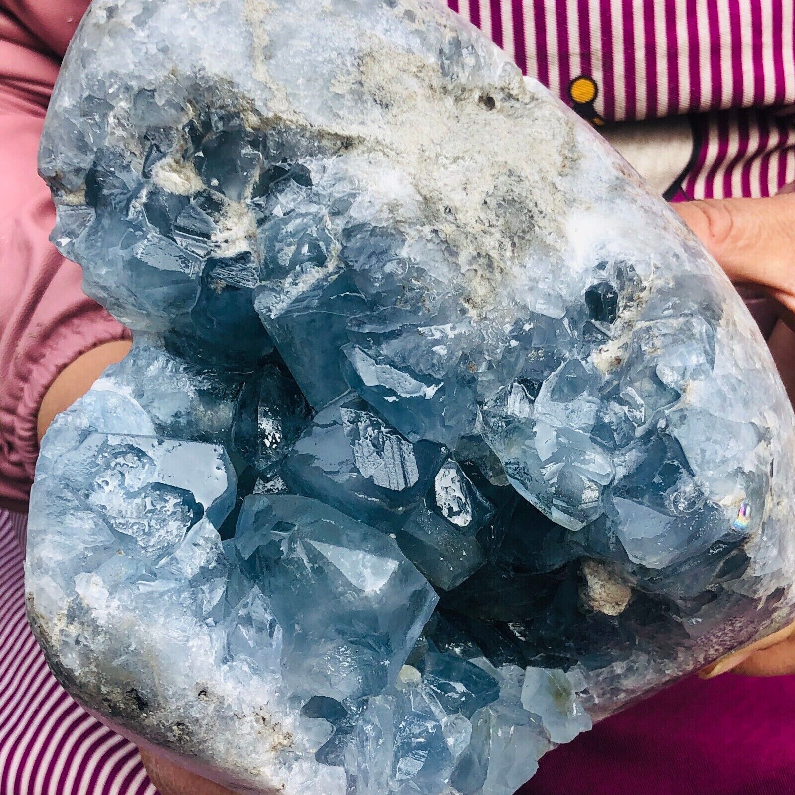 13.4 LB Natural Blue Celestite Crystal Geode Cave Mineral Specimen