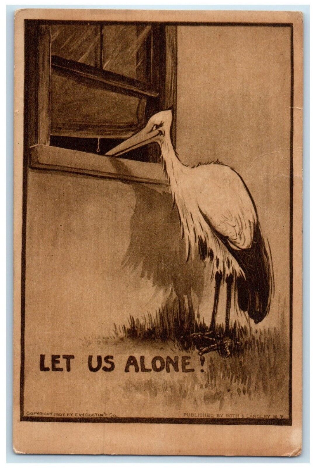 c1910's Stork On The Window Let Us Alone Columbus Ohio OH Humor Antique Postcard