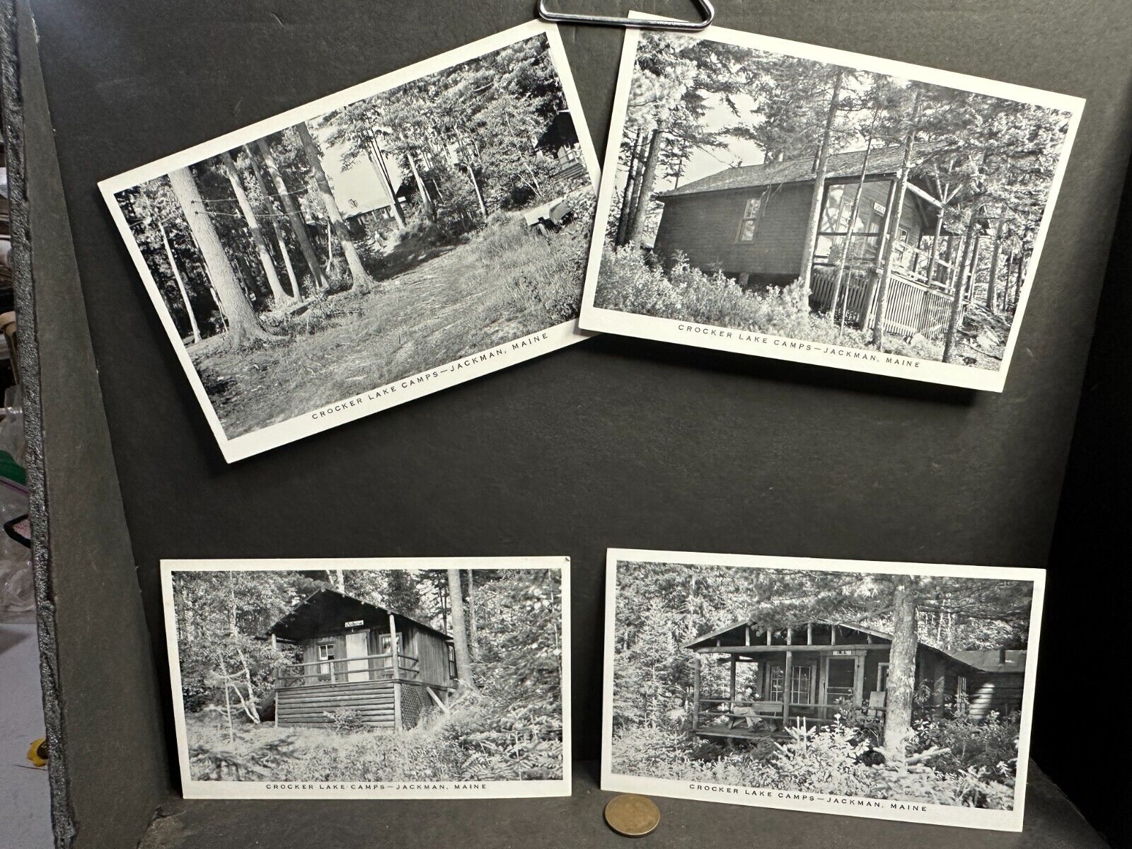 4 Vintage Real Photo Postcards Crocker Lake Camps--Jackman, Maine, Log Cabins
