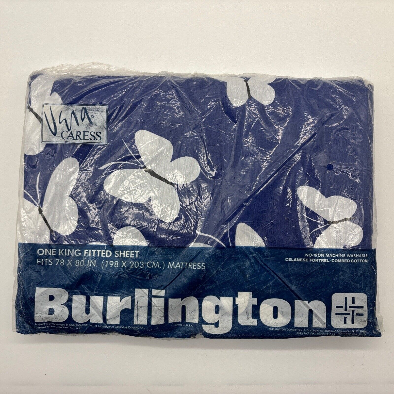 RARE Vintage NIP Burlington Vera Blue Butterfly King Size Fitted Sheet