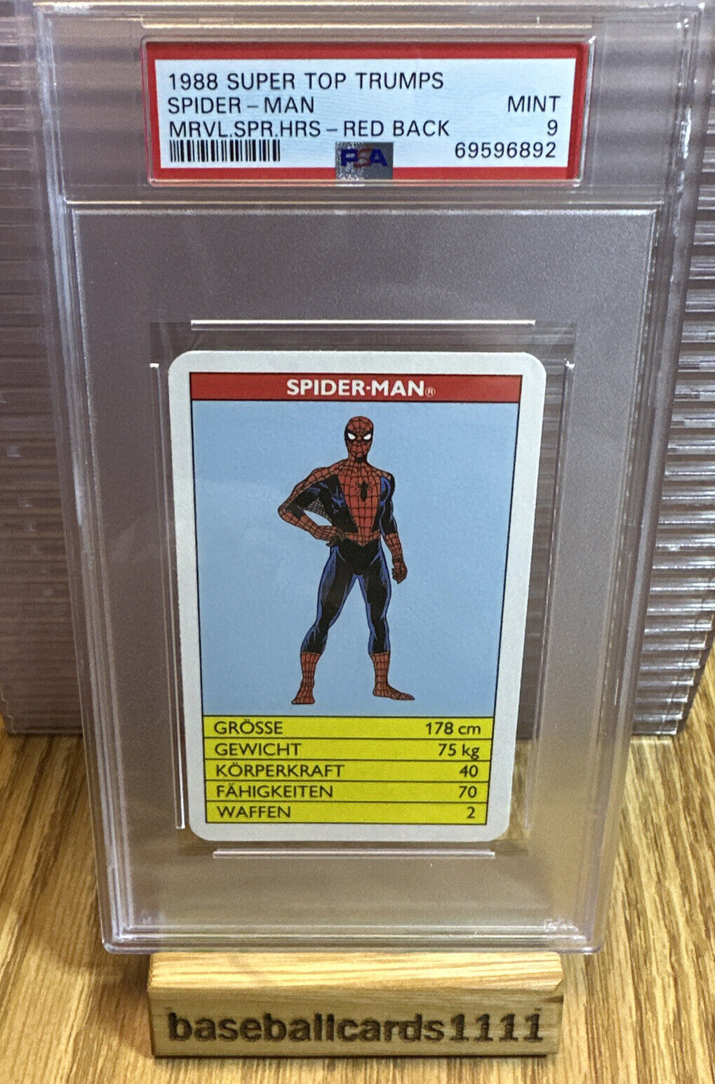 1988 Super Top Trumps Marvel Super Heroes Spiderman PSA 9 Pop 2 4E