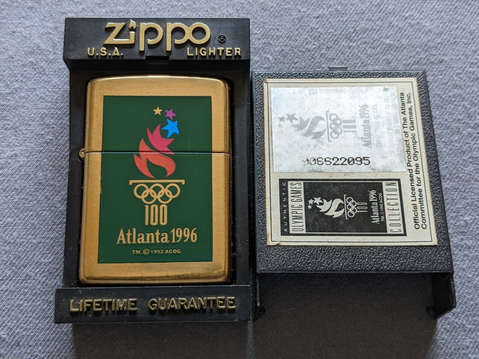 VINTAGE 1995 ATLANTA 1996 OLYMPIC GAMES SOLID BRASS ZIPPO LIGHTER MIB RARE