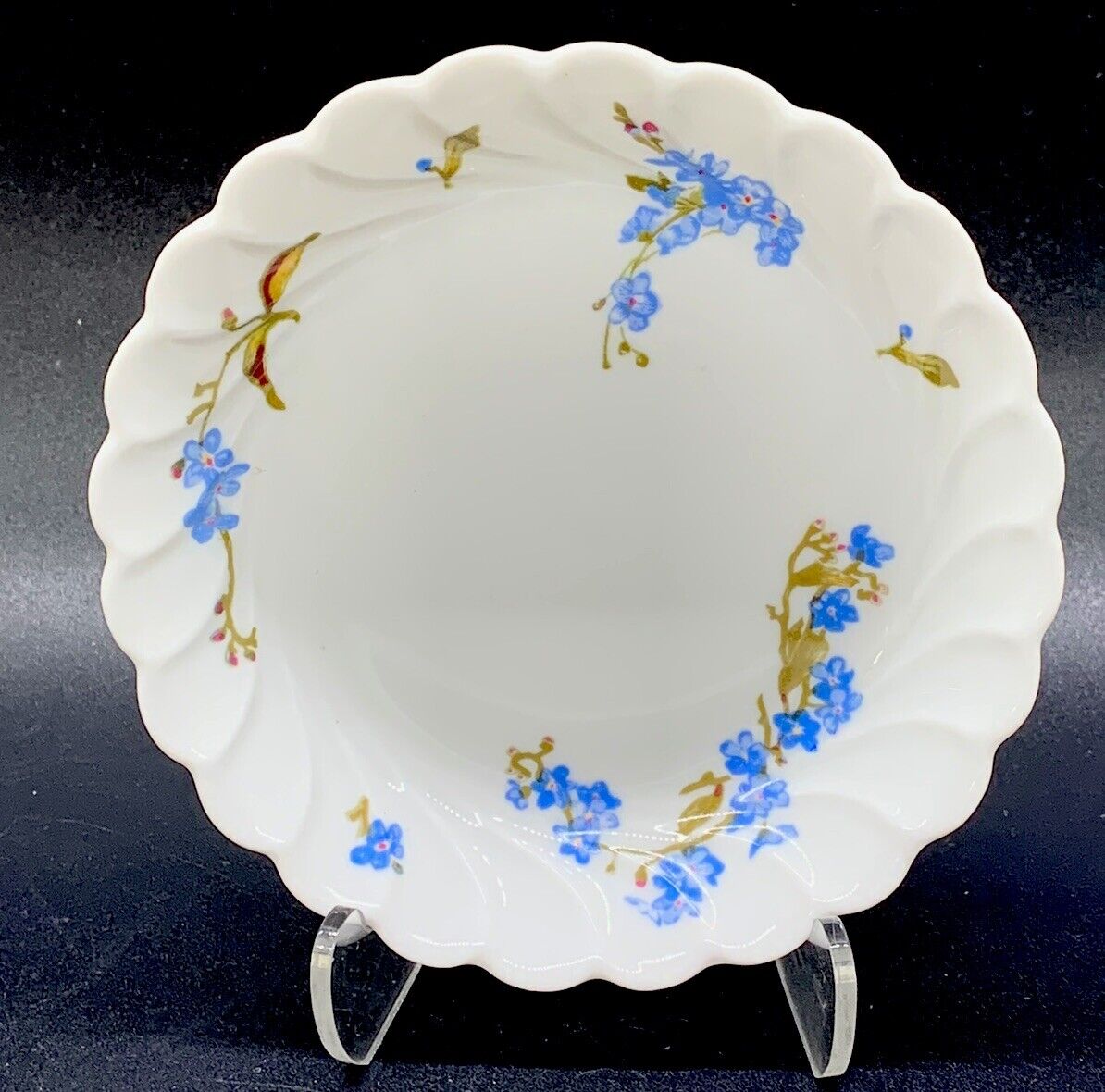 Vintage Small Haviland Limoges ￼ Flowered/White/Blue Trinket Size Dish 4 1/4 W