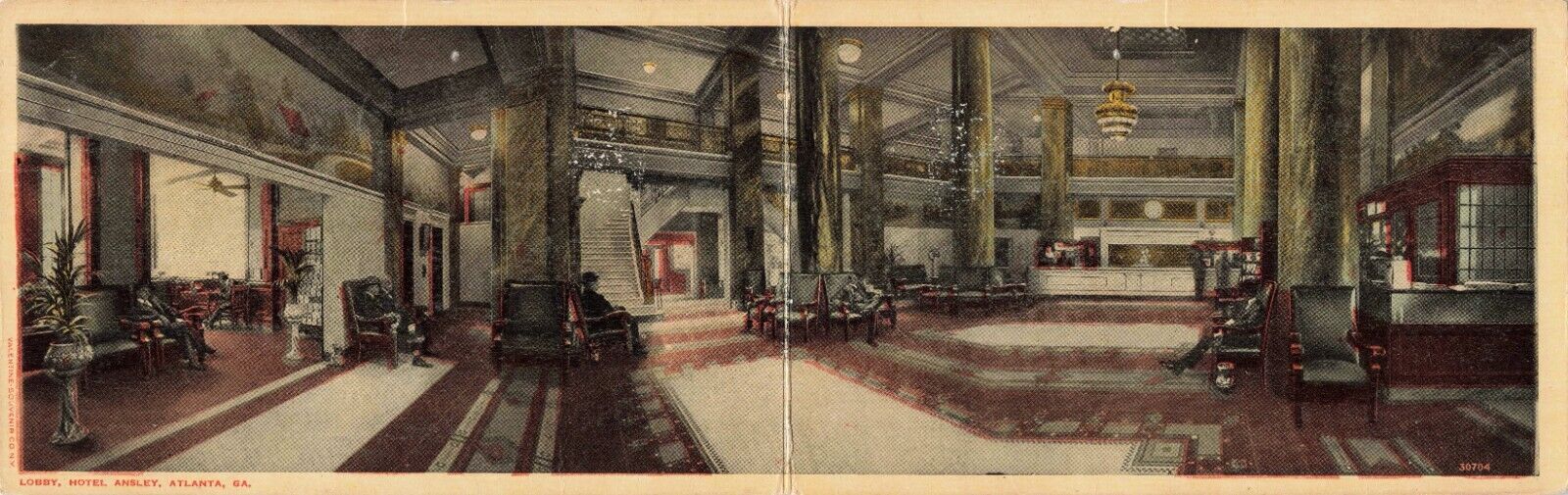 Interior Panorama Lobby Hotel Ansley Atlanta Georgia GA 1916 Postcard