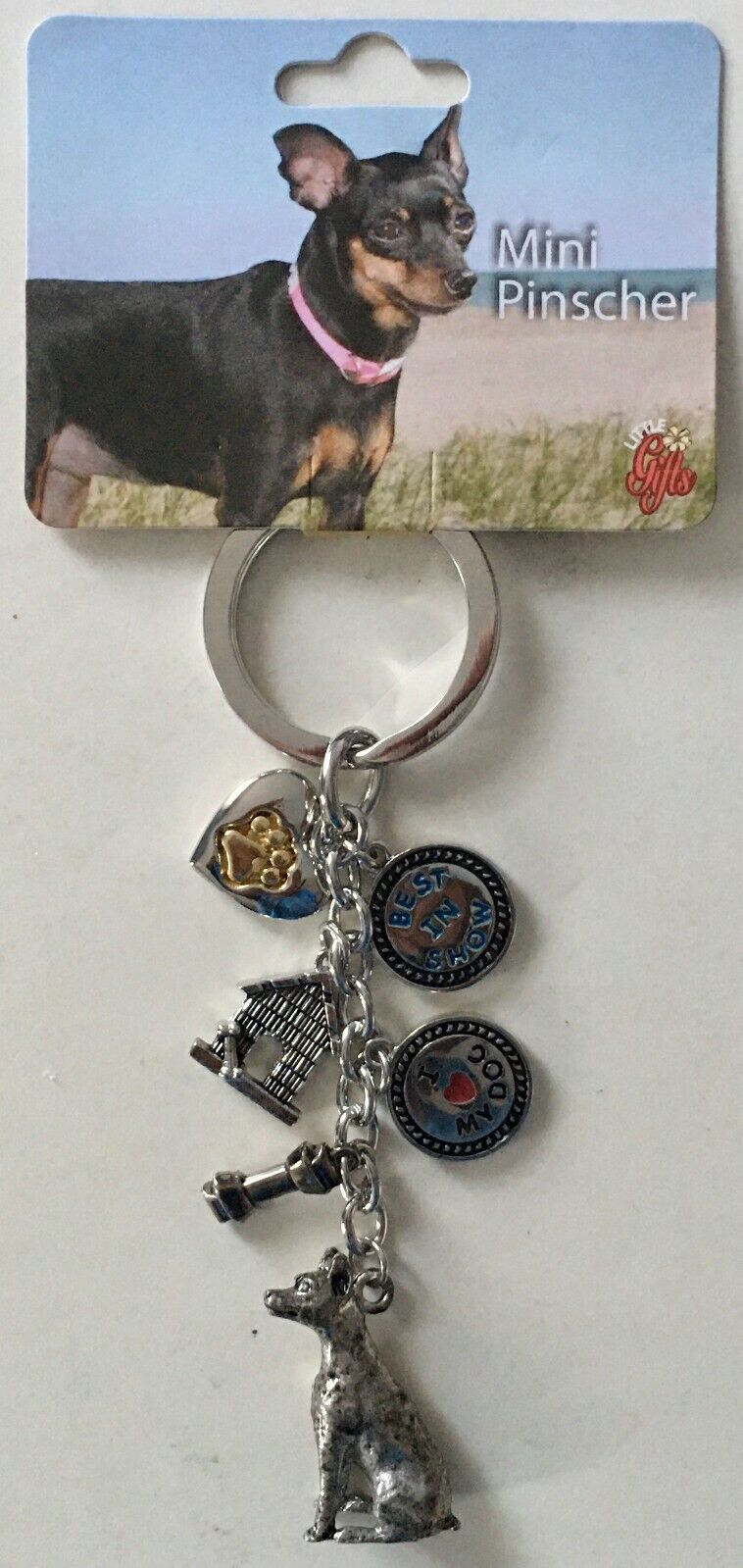 Little Gifts Mini Pinscher I Love My Dog / Best In Show Keychain with Charms NEW
