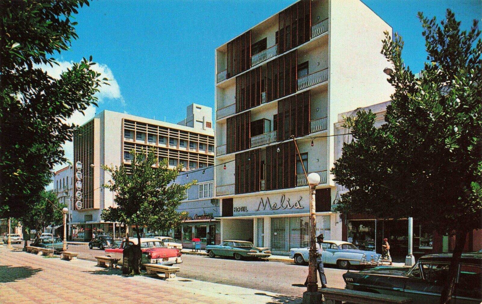 Postcard Greetings from Puerto Rico Street Scene in Ponce Melia Hotel Vintage