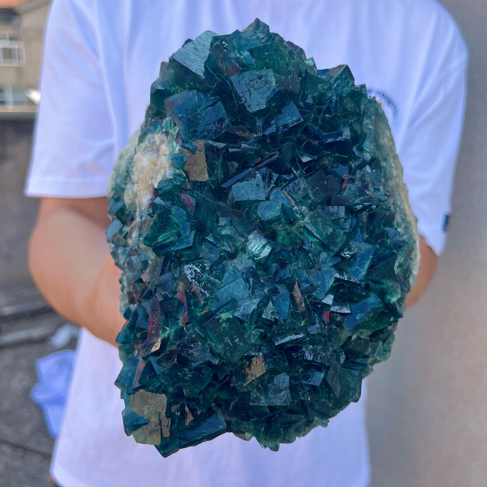 7.7lb Large NATURAL Green Cube FLUORITE Quartz Crystal Cluster Mineral Specimen