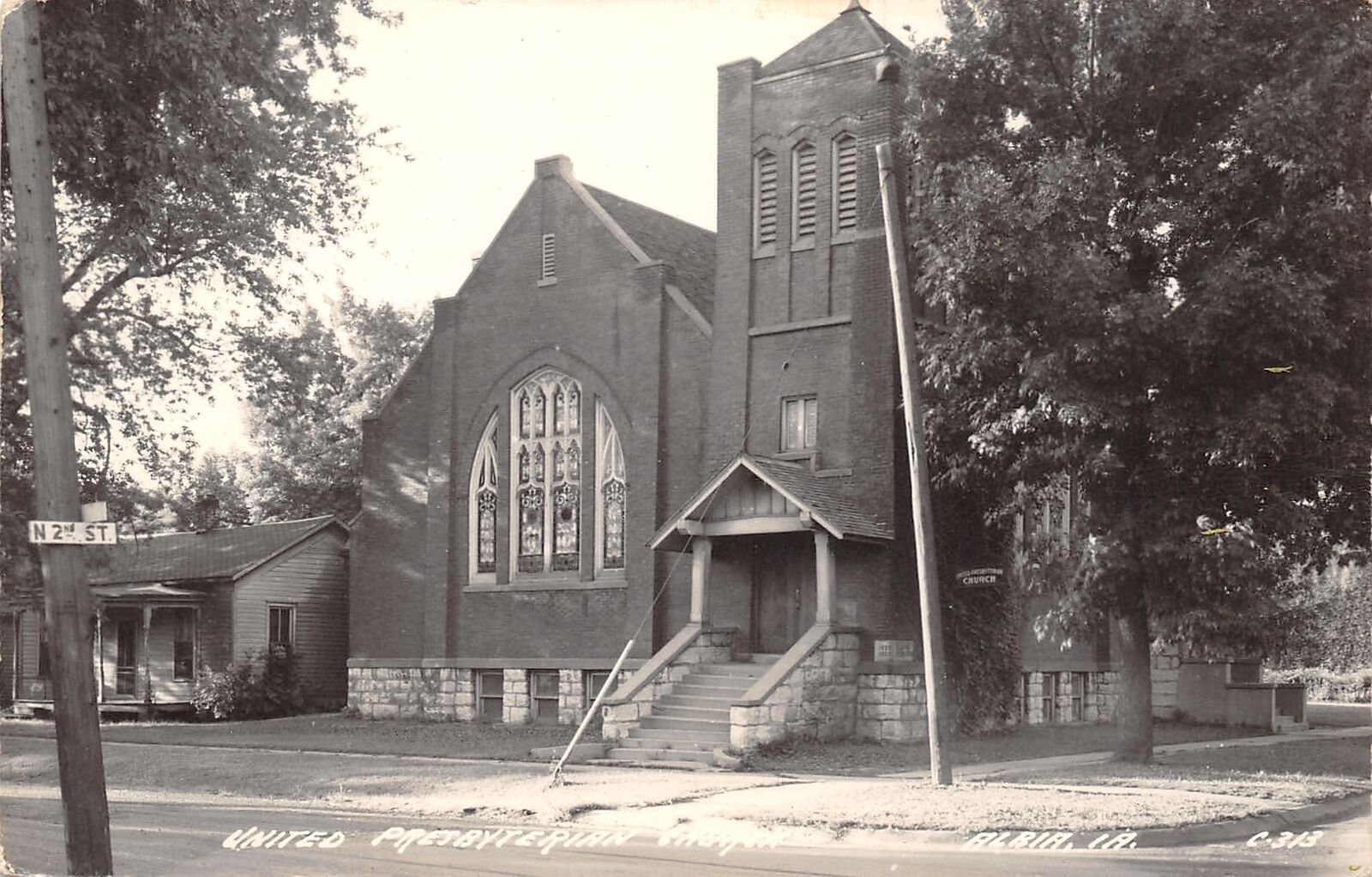 Albia IA United Presbyterian Church (Westover Center, PsyD) Neighbor RPPC 1940s