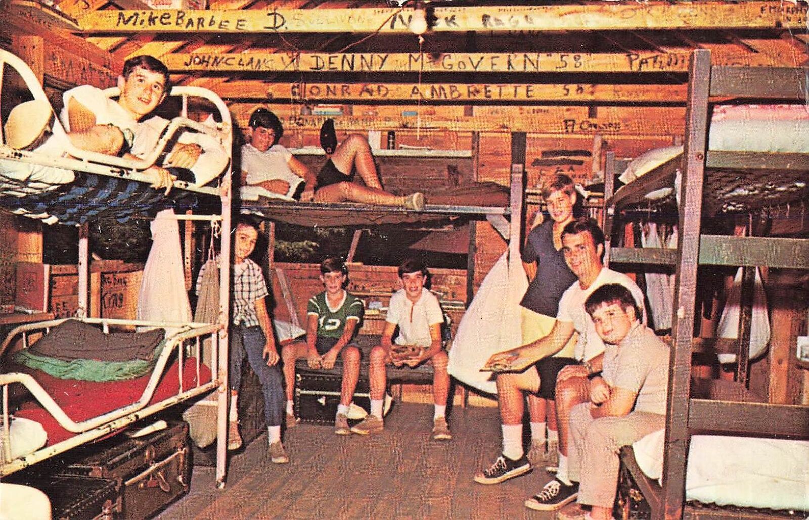Vintage Postcard Interior Cabin View Camp Notre Dame Lake Spotford New Hampshire