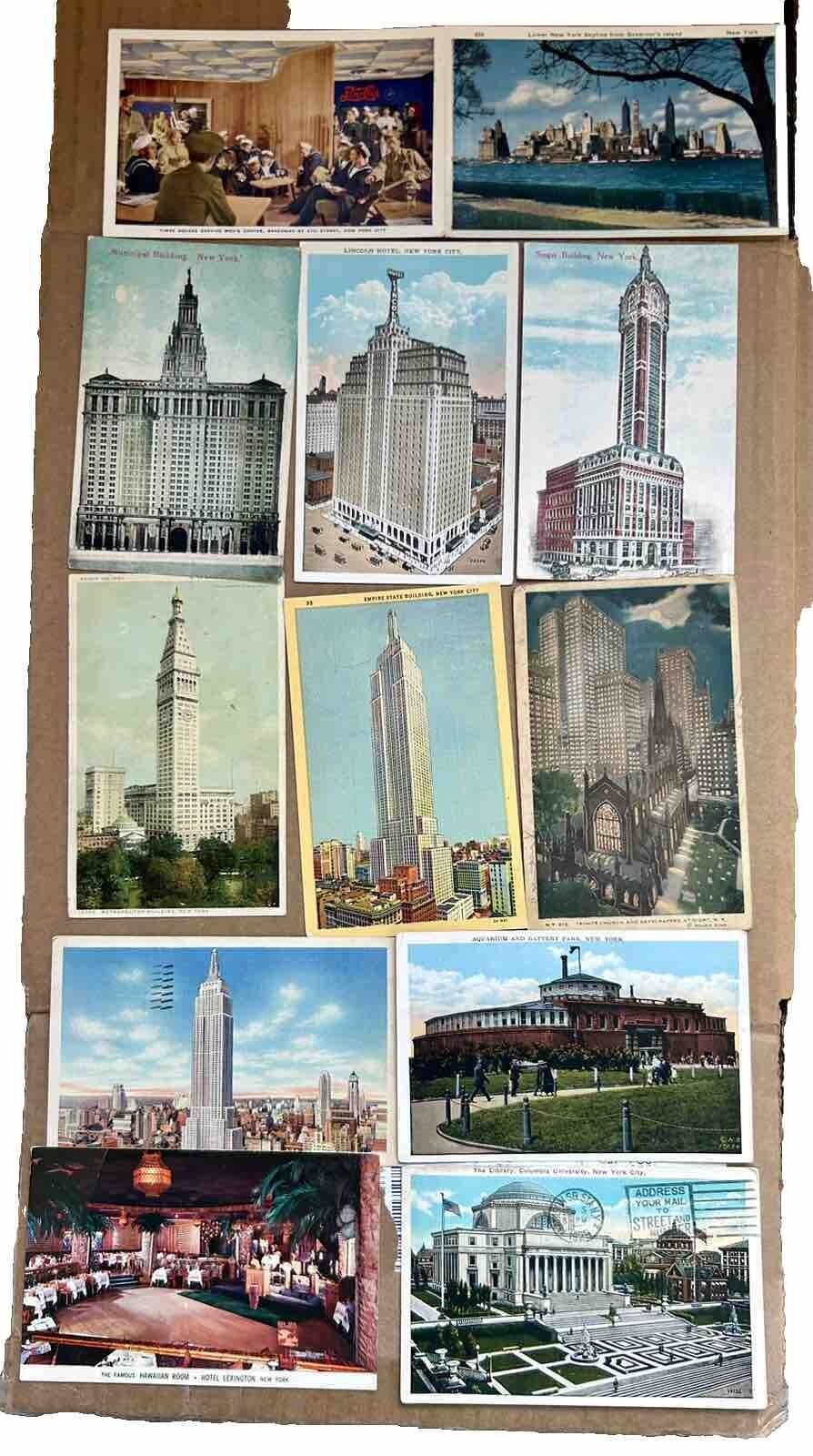 New York City vintage postcard lot of 12. Hotel, church, universities, Landmarks