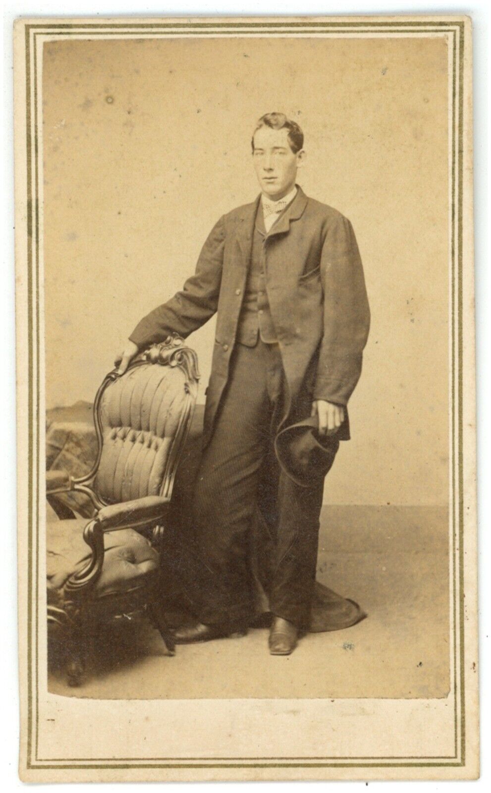 Antique CDV c1860s Chute Civil War Tax Stamp Handsome Man With Hat Boston, MA