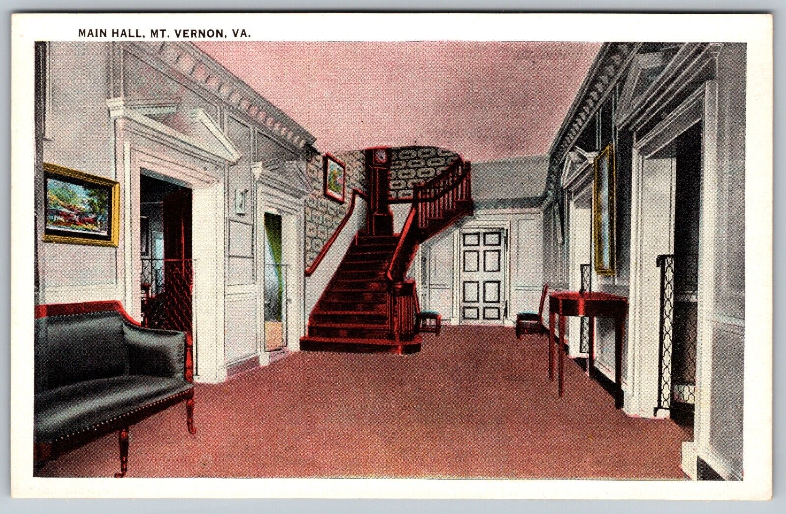 George Washington\'s Main Hall at Mt. Vernon VA Linen Tichnor Vintage Postcard