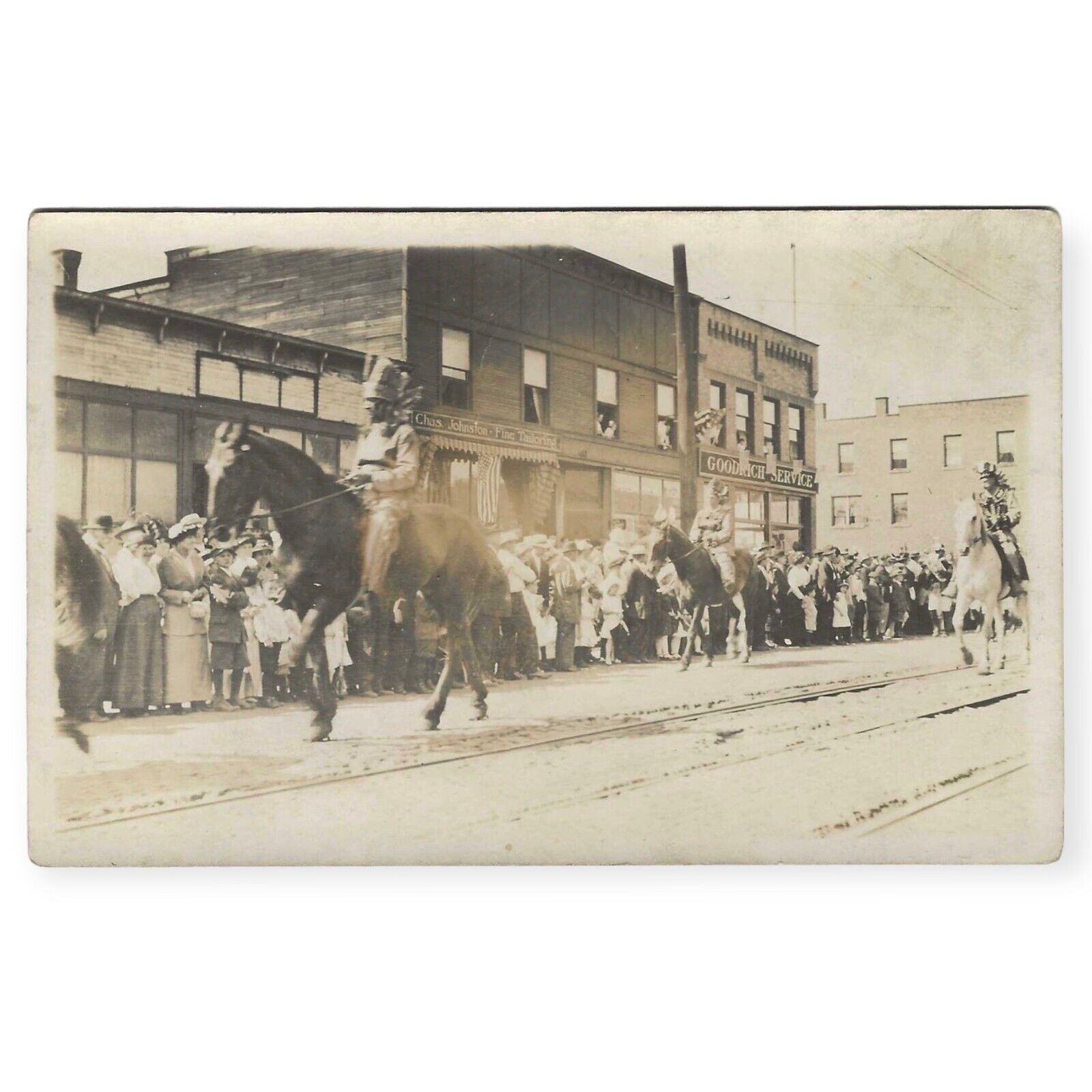 1910s Real Photo Post Card Native American Indians Regalia Riding Horses RPPC
