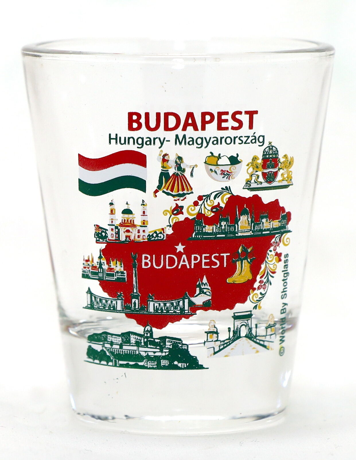 Budapest Hungary Landmarks and Icons Collage Shot Glass