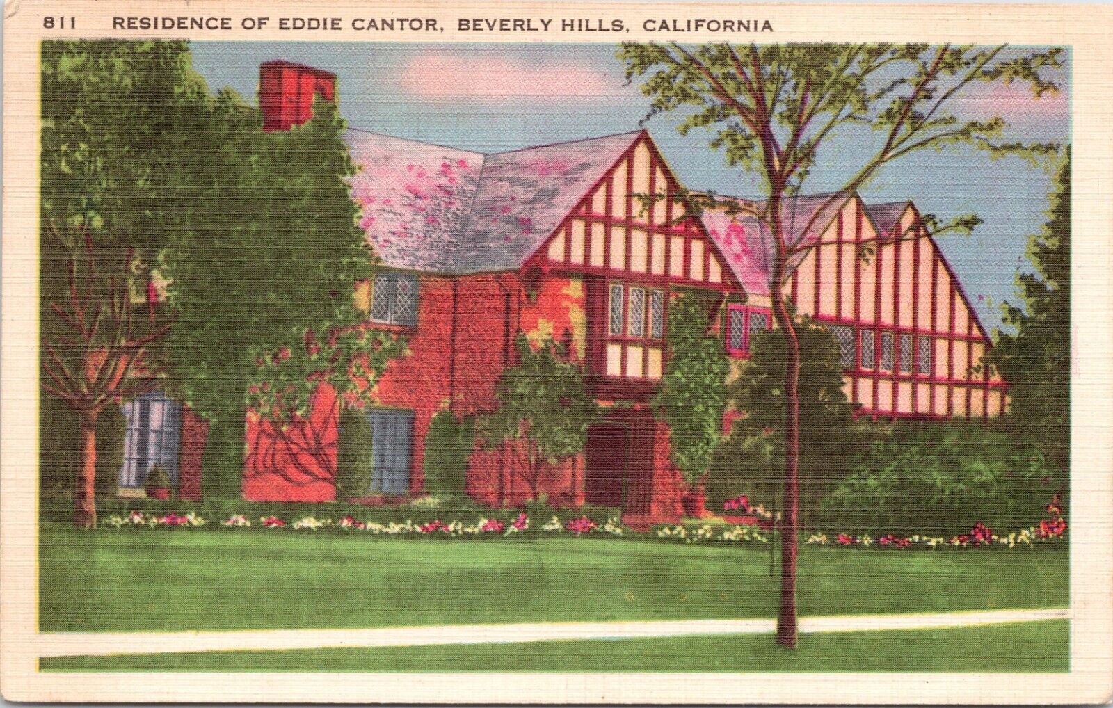 C.1930s RESIDENCE OF EDDIE CANTOR Beverly Hills CA Linen Postcard  A24