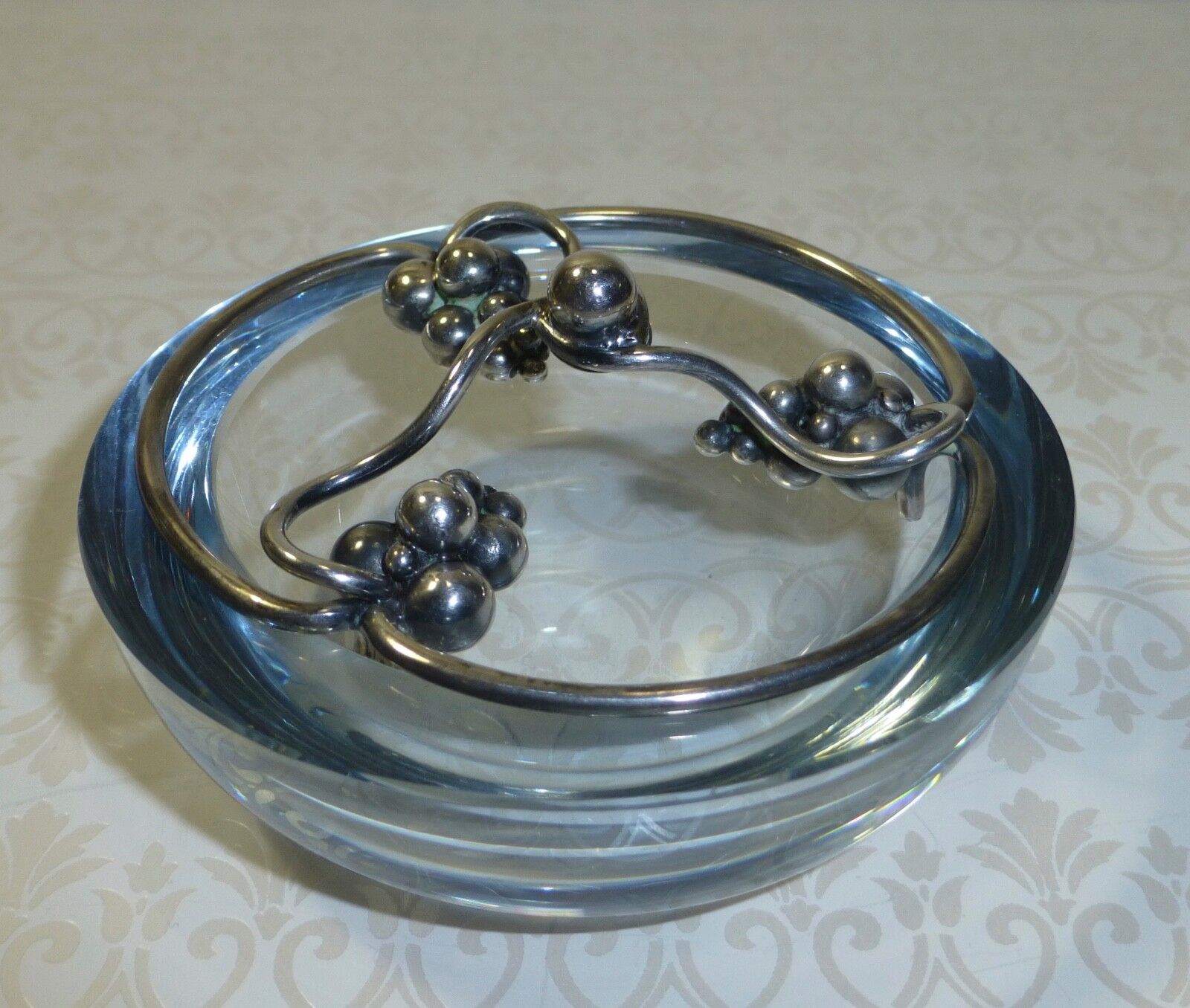 Vintage Denmark Sterling Silver Crystal DGH Grapes Mid Century Modern Small Bowl