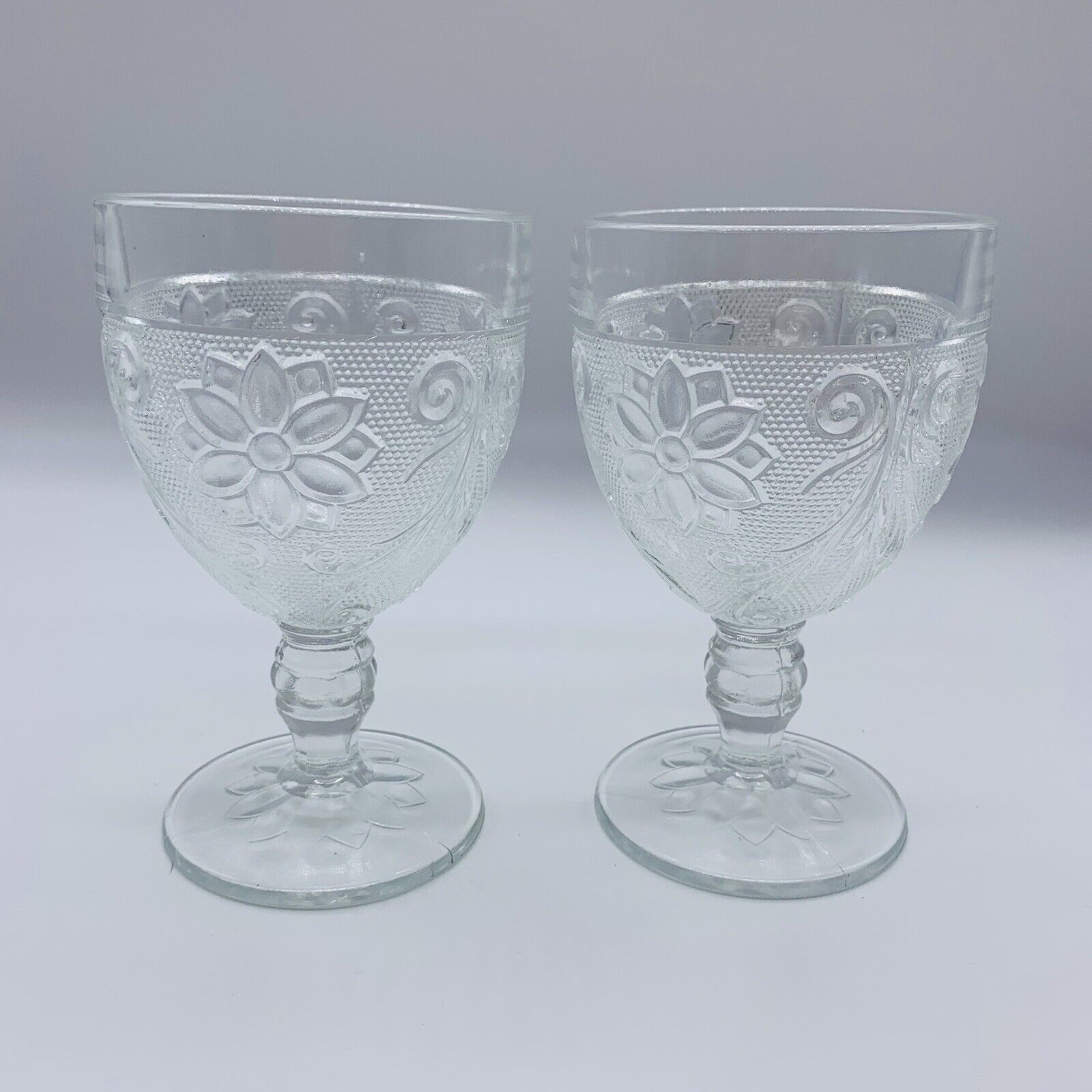 Set Of 2 Indiana Tiara Sandwich Glass Water Goblet Clear 5”T 3”W