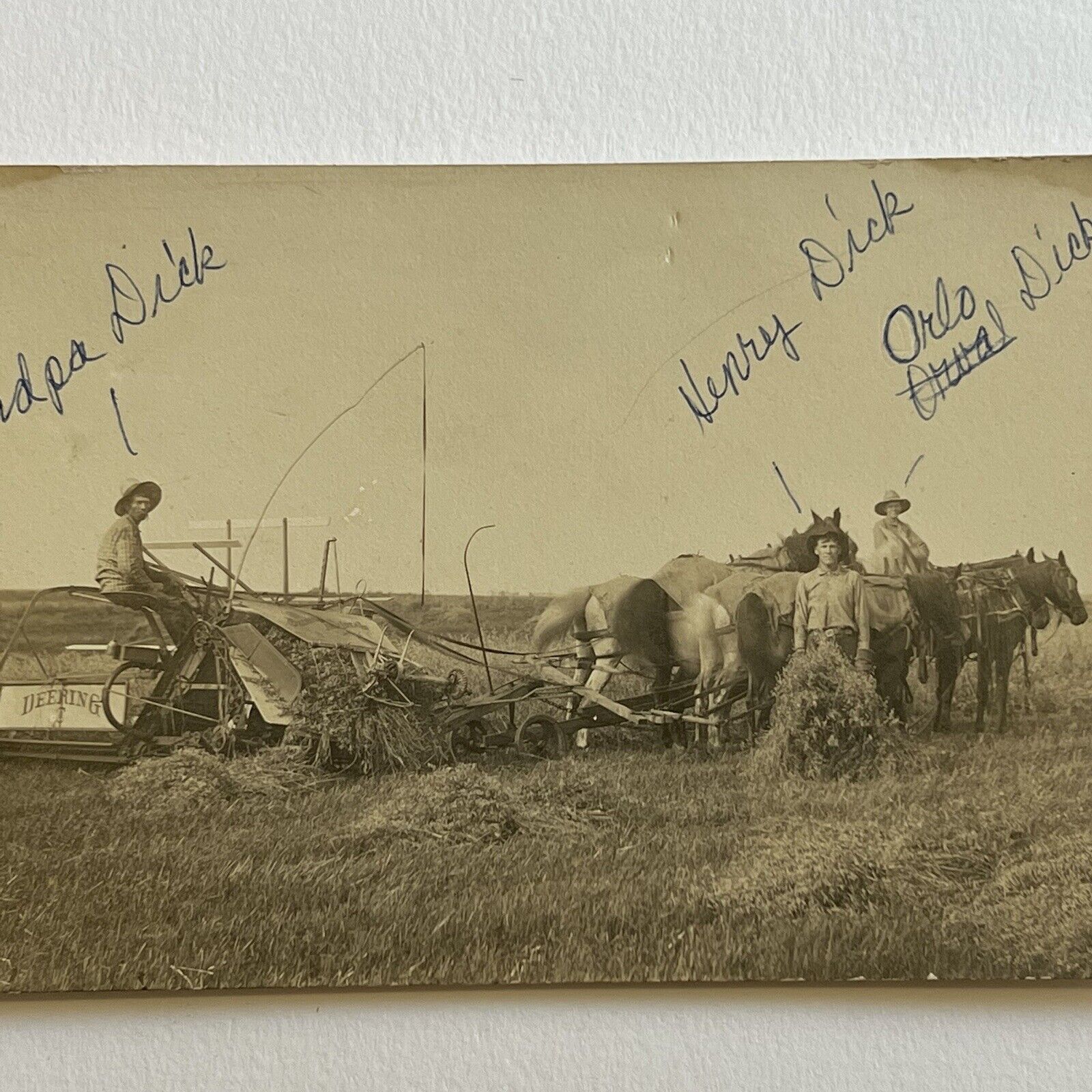 Antique RPPC Real Photograph Postcard Farm Life Deering Equipment Man ID Dick