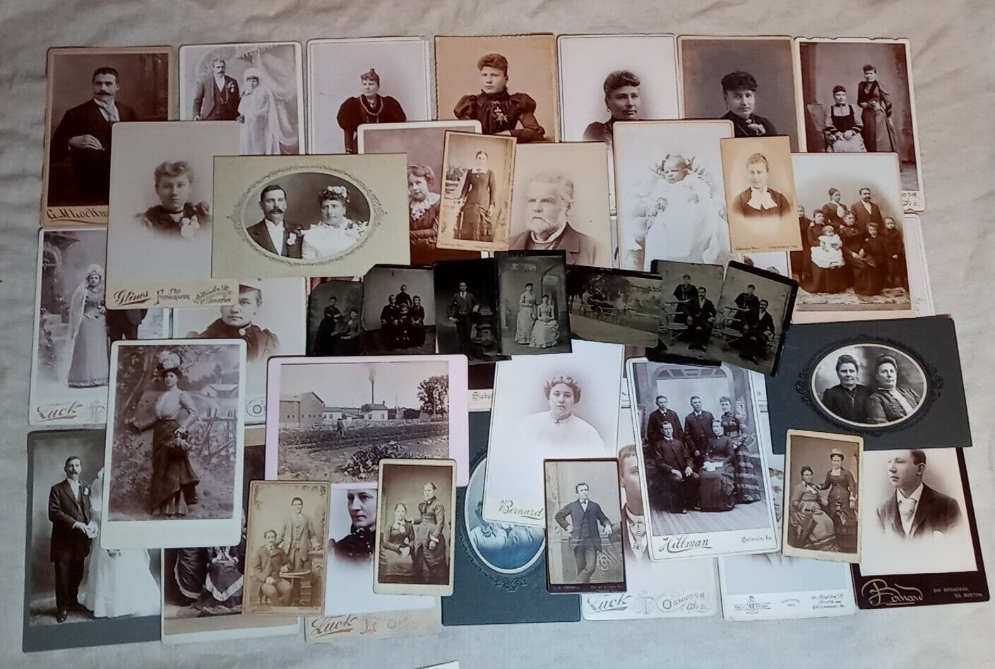 Vintage Black & White Sepia Photo Lot - Family Wedding Cabinet Cards, Tintypes
