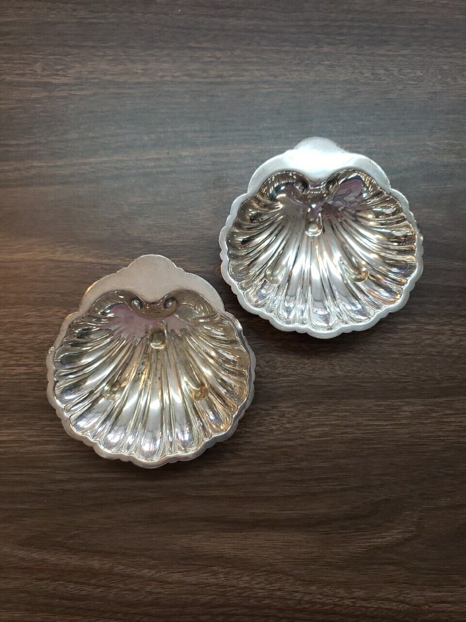 Pair Of Antique Vintage Barker Brothers England Silver Plate Clam Shell Dishes