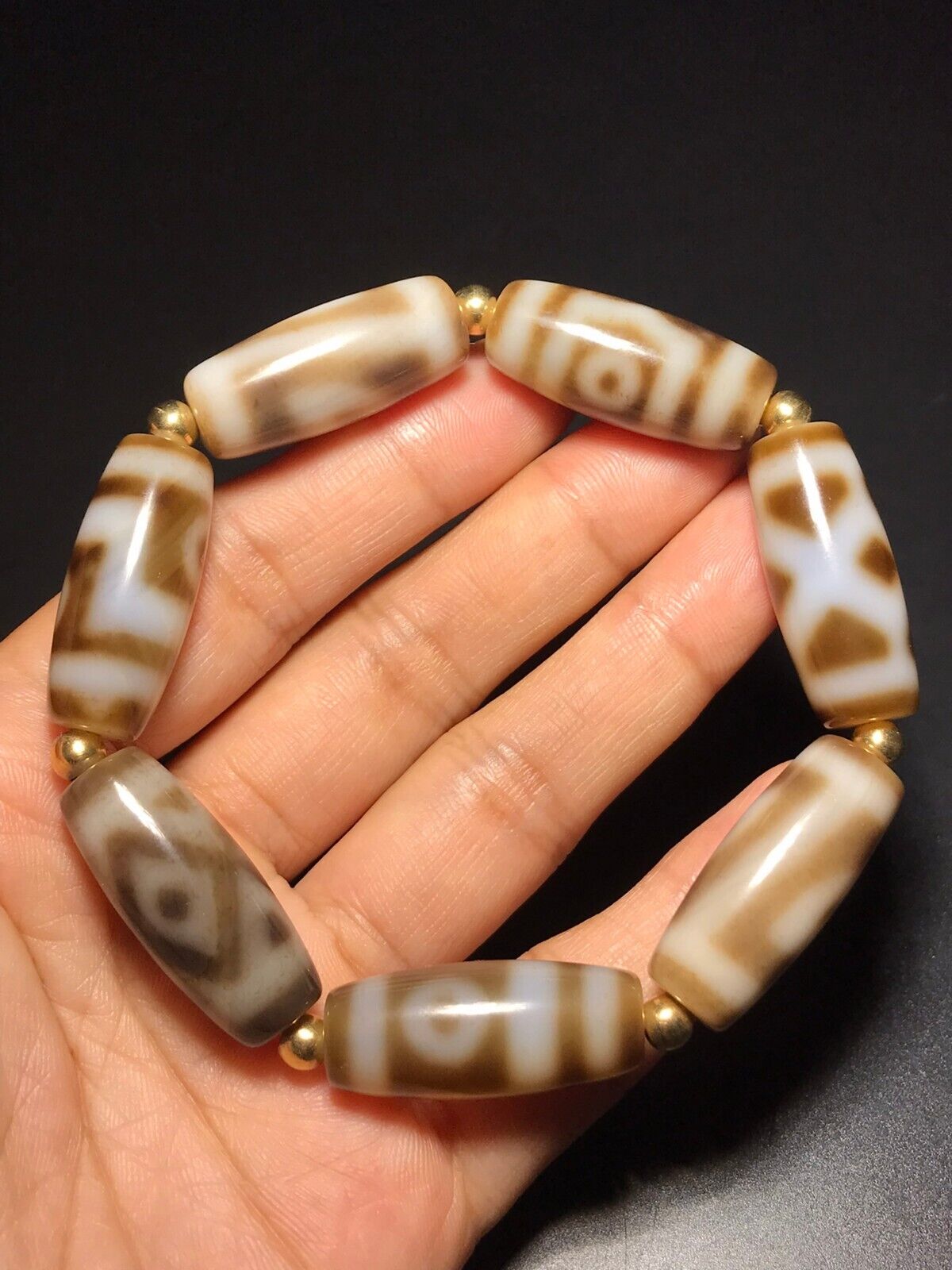 Energy Tibetan Old Oily Agate dZi Multiple Totems Beads DIY Bracelet J0503