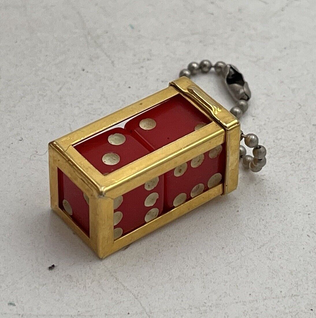 Vintage Crisloid? Caged Dice Keychain 1950s 60s Gambler Brass Gambling Retro