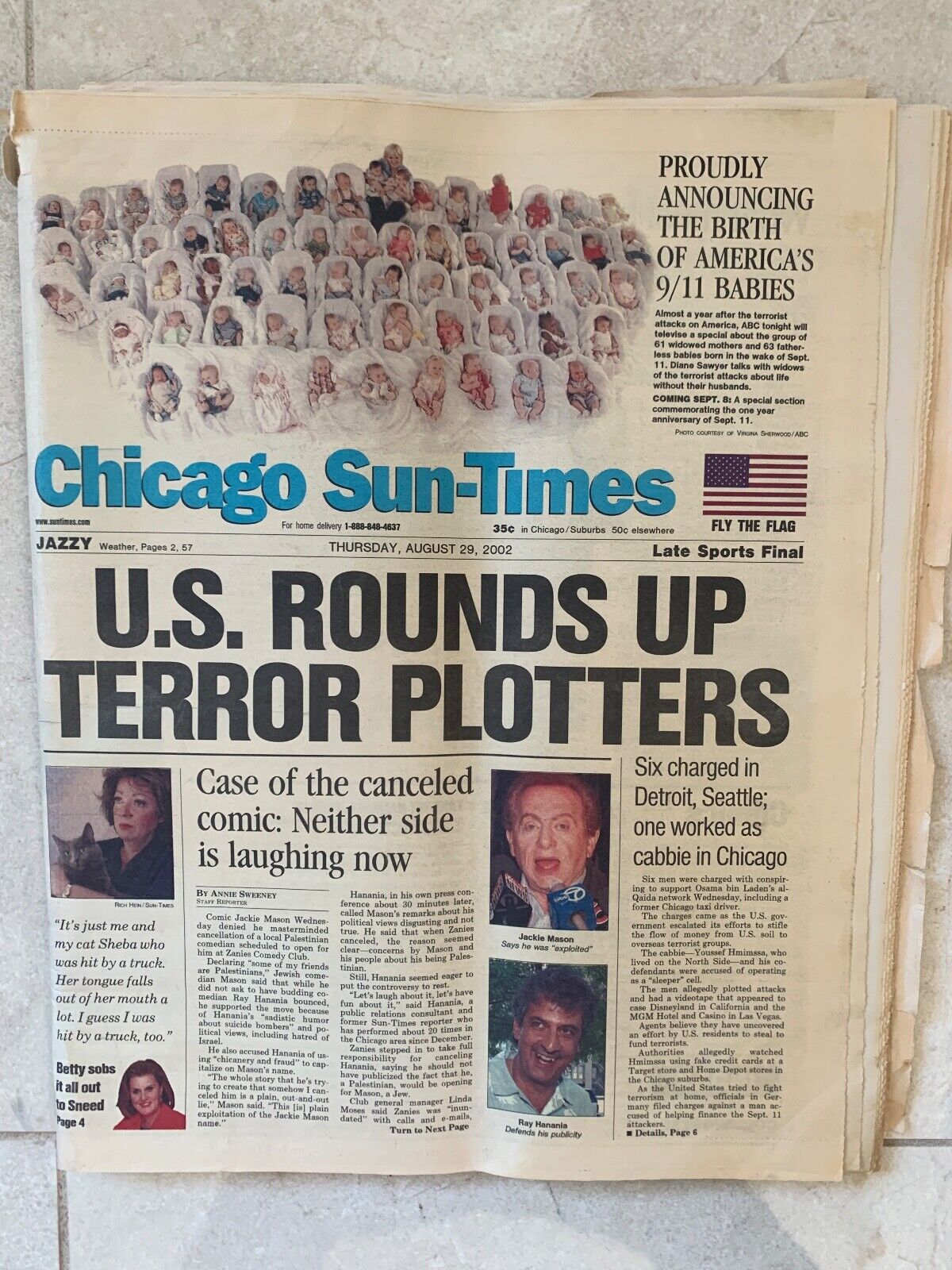VTG CHICAGO SUN-TIMES AUGUST 29 2002 US Rounds up Terror Plotters 9/11 Newspaper