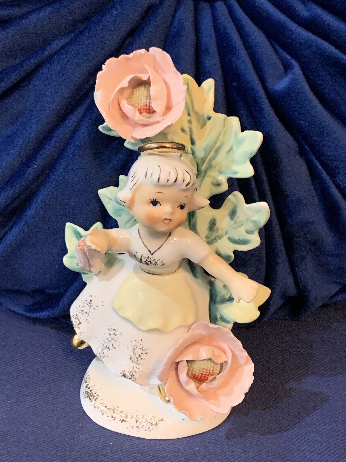 Vintage 1956 Lefton Angel of the Month Figurine August Girl With Flowers Japan